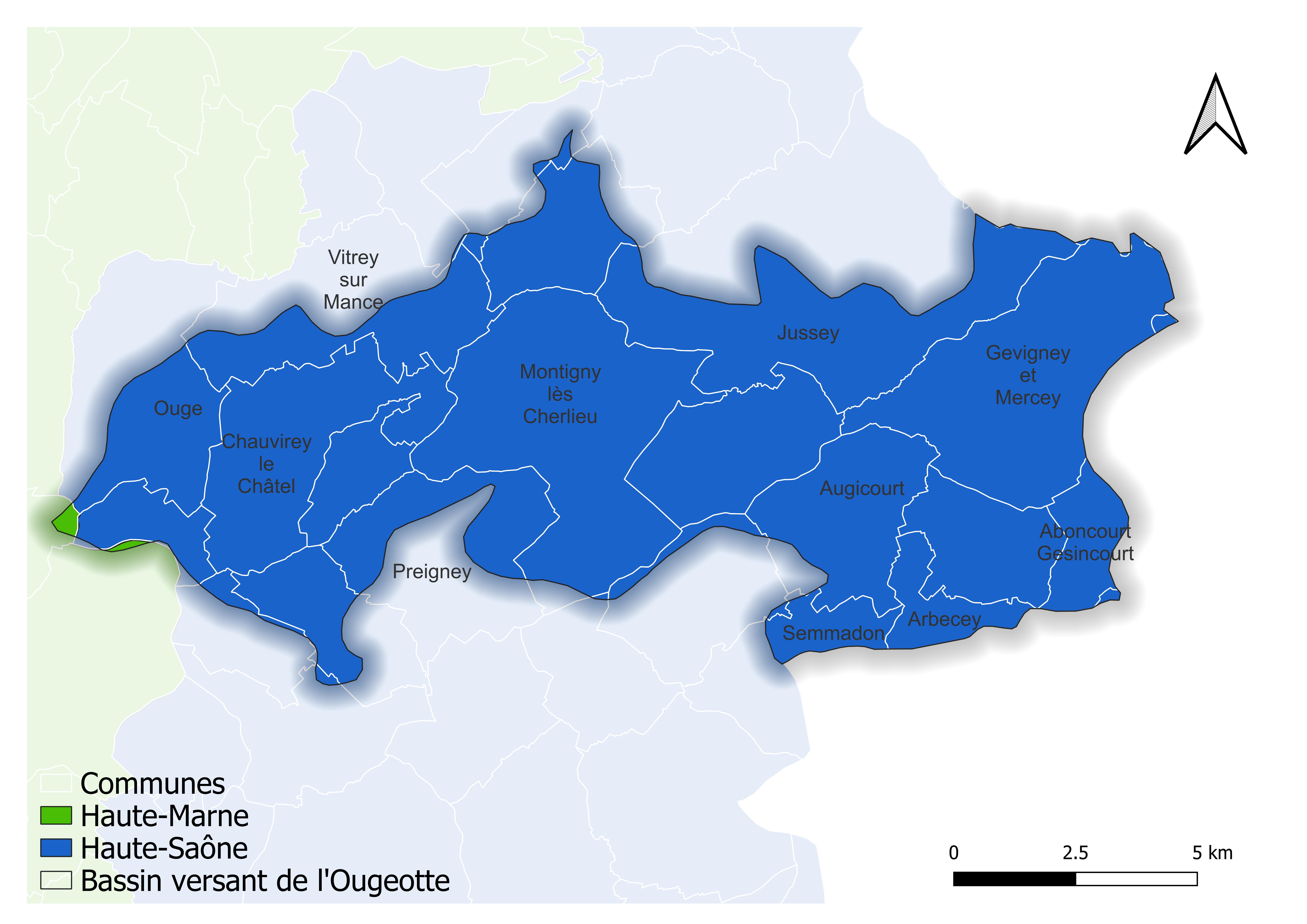 Carte des communes du bassin versant de l'Ougeotte