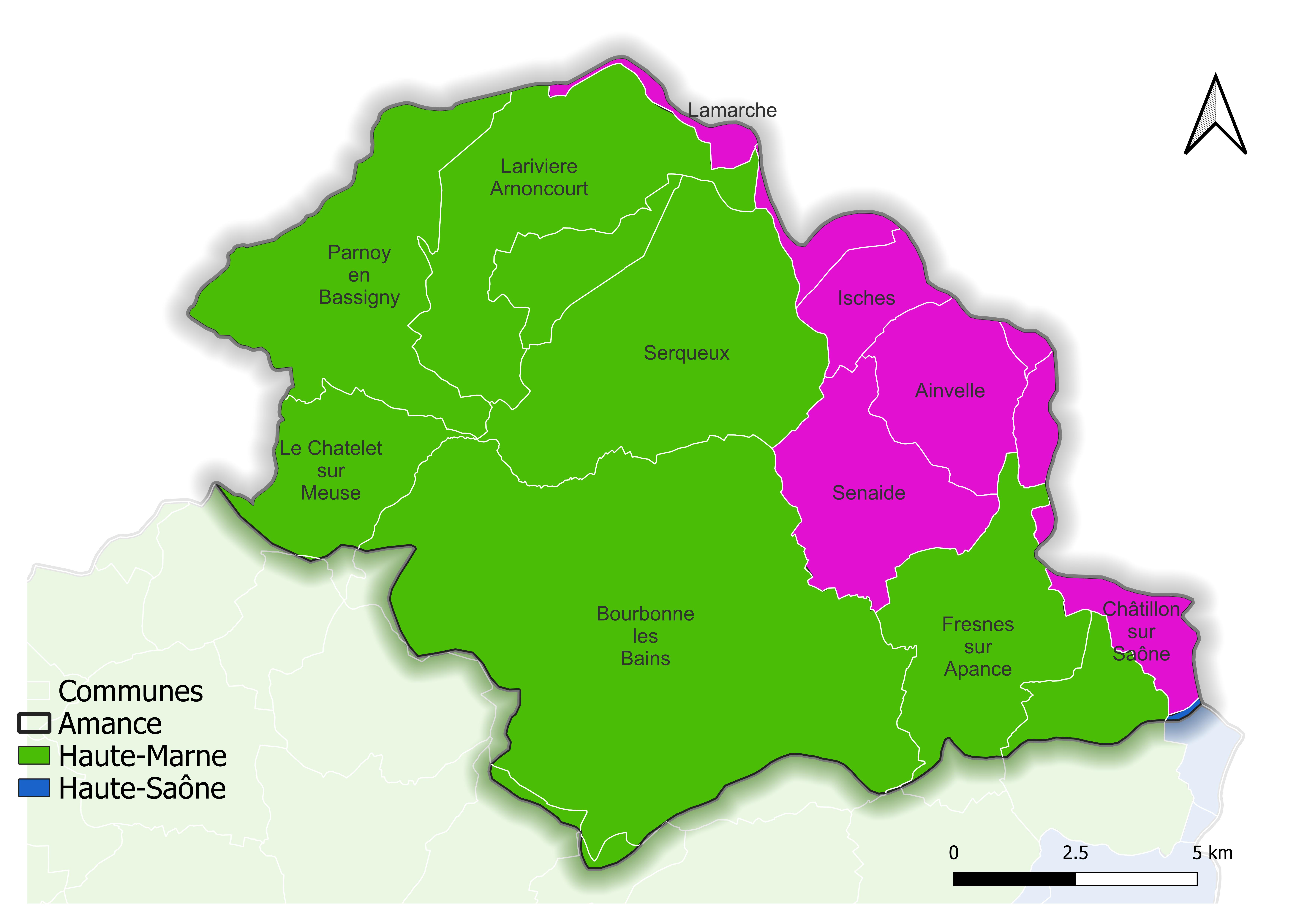 Carte montrant les communes du bassin versant de l'Apance